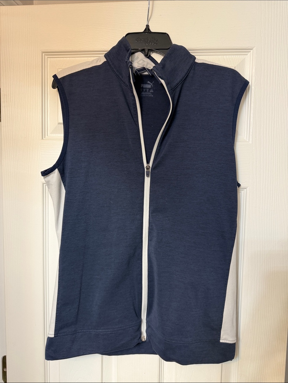 Puma Navy and White Sleeveless Zip-Front Athletic Vest